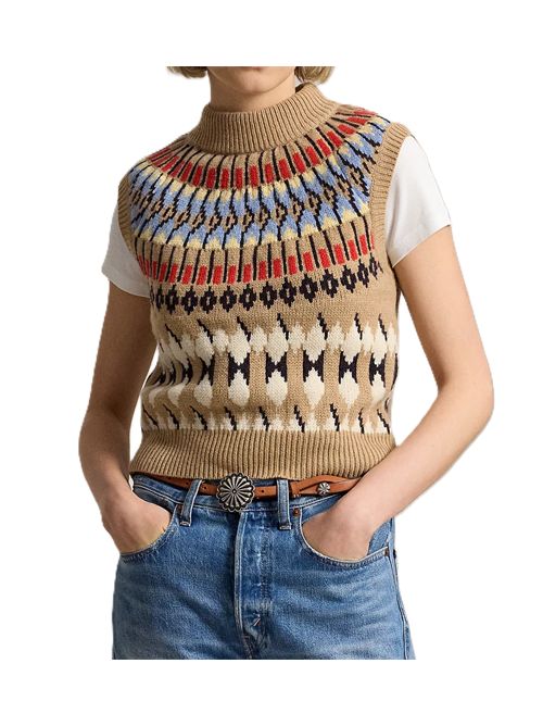 Geo-Motif Wool-Cashmere Mockneck Polo Ralph Lauren | 211-B17741-001CAMEL MULTI